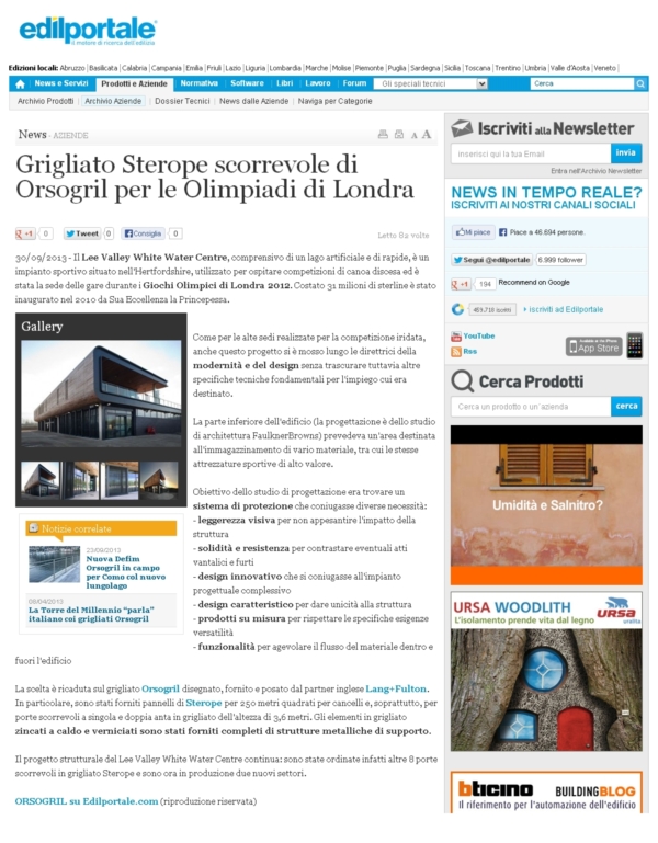 Grigliato Sterope scorrevole di Orsogril per le Olimpiadi di Londra	